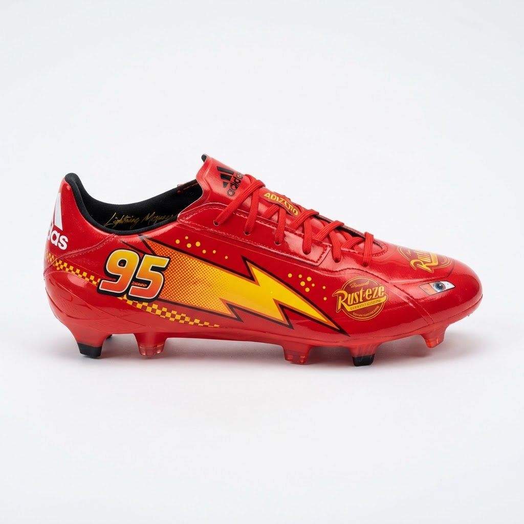 Chuteira adidas x Pixar Carros Adizero Electric II — Relâmpago McQueen, Dinoco e Mater | Campo Trava Baixa Original — imagem 1